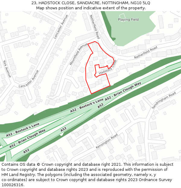 23, HADSTOCK CLOSE, SANDIACRE, NOTTINGHAM, NG10 5LQ: Location map and indicative extent of plot