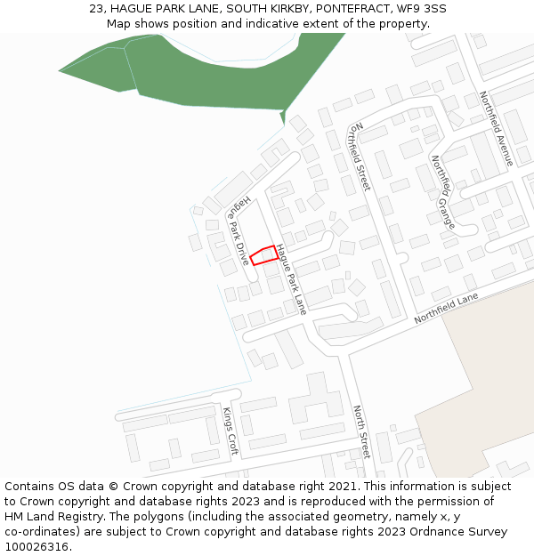 23, HAGUE PARK LANE, SOUTH KIRKBY, PONTEFRACT, WF9 3SS: Location map and indicative extent of plot