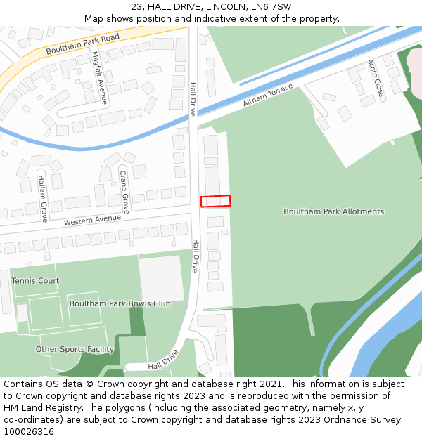 23, HALL DRIVE, LINCOLN, LN6 7SW: Location map and indicative extent of plot