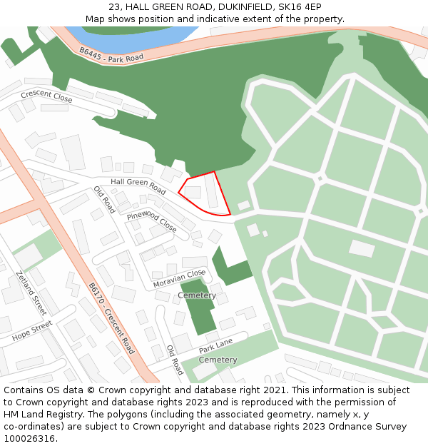 23, HALL GREEN ROAD, DUKINFIELD, SK16 4EP: Location map and indicative extent of plot