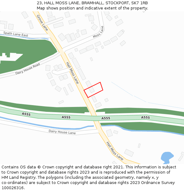 23, HALL MOSS LANE, BRAMHALL, STOCKPORT, SK7 1RB: Location map and indicative extent of plot
