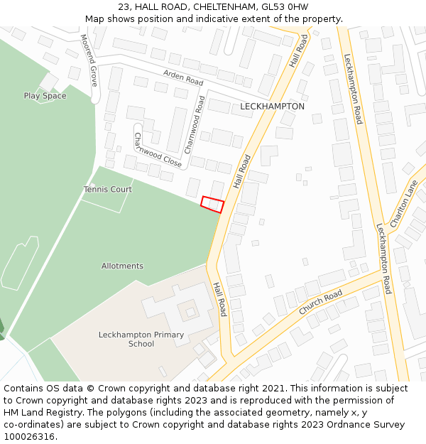 23, HALL ROAD, CHELTENHAM, GL53 0HW: Location map and indicative extent of plot