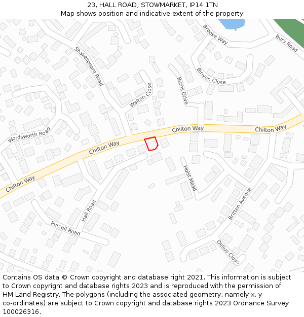 23, HALL ROAD, STOWMARKET, IP14 1TN: Location map and indicative extent of plot