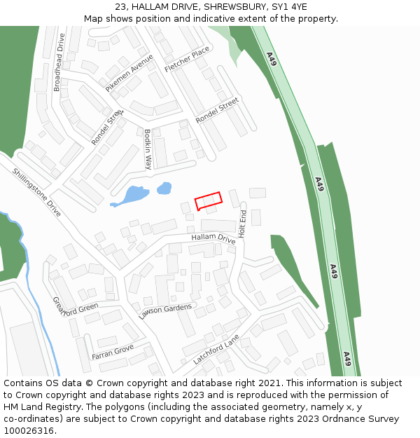 23, HALLAM DRIVE, SHREWSBURY, SY1 4YE: Location map and indicative extent of plot