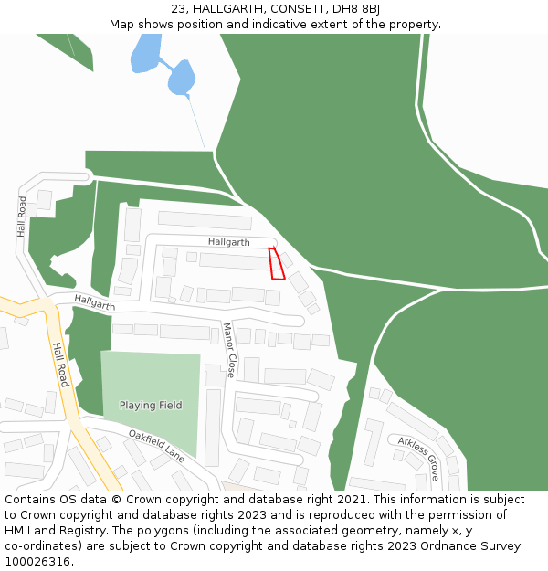 23, HALLGARTH, CONSETT, DH8 8BJ: Location map and indicative extent of plot