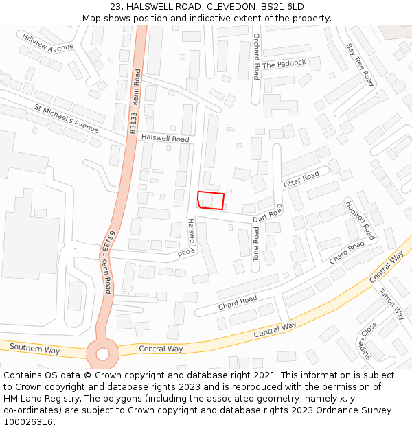 23, HALSWELL ROAD, CLEVEDON, BS21 6LD: Location map and indicative extent of plot