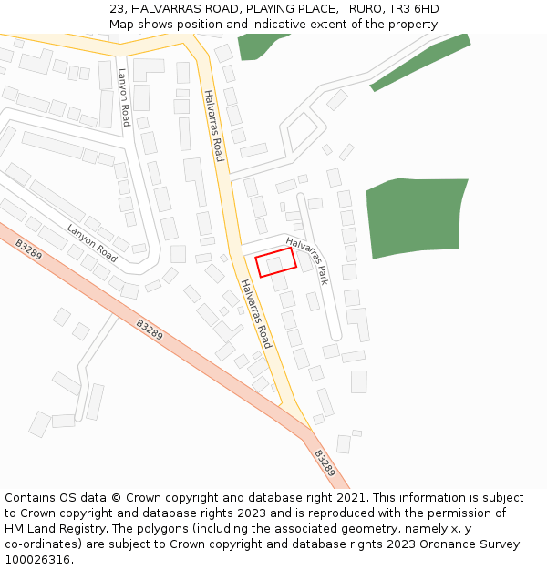 23, HALVARRAS ROAD, PLAYING PLACE, TRURO, TR3 6HD: Location map and indicative extent of plot