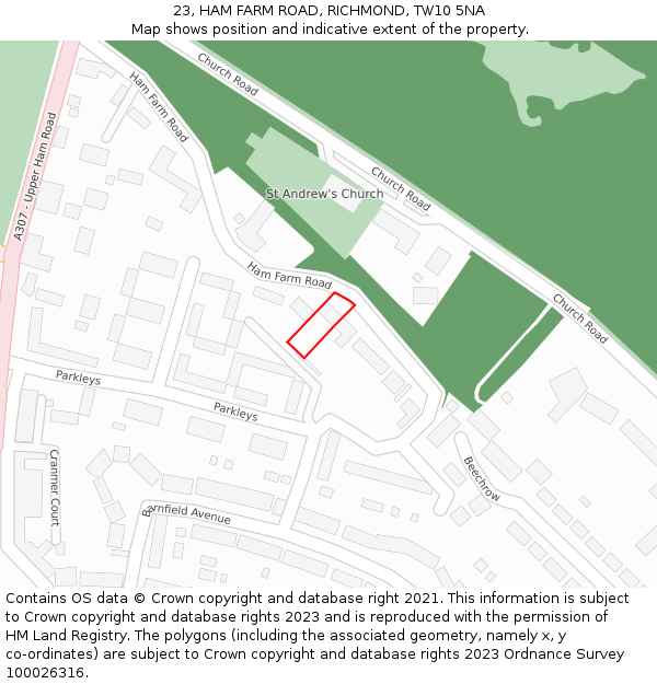 23, HAM FARM ROAD, RICHMOND, TW10 5NA: Location map and indicative extent of plot