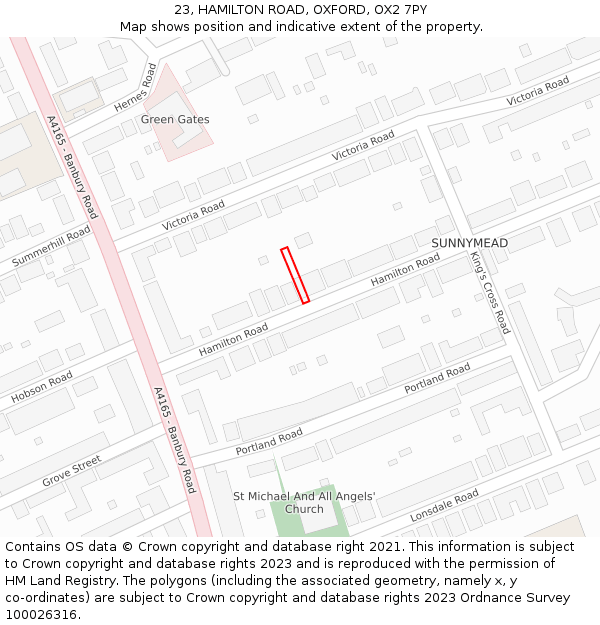 23, HAMILTON ROAD, OXFORD, OX2 7PY: Location map and indicative extent of plot