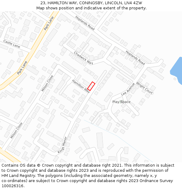 23, HAMILTON WAY, CONINGSBY, LINCOLN, LN4 4ZW: Location map and indicative extent of plot