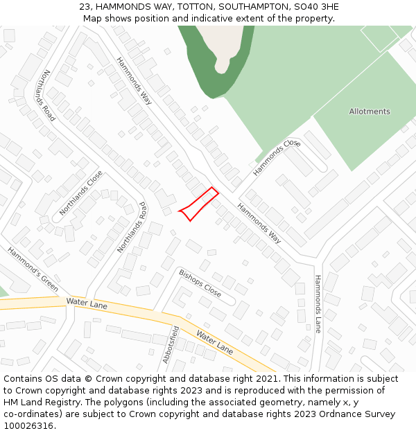 23, HAMMONDS WAY, TOTTON, SOUTHAMPTON, SO40 3HE: Location map and indicative extent of plot