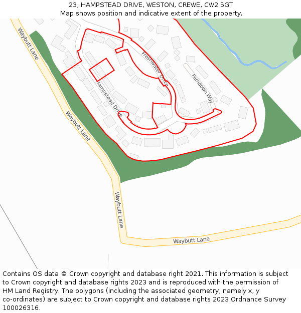 23, HAMPSTEAD DRIVE, WESTON, CREWE, CW2 5GT: Location map and indicative extent of plot