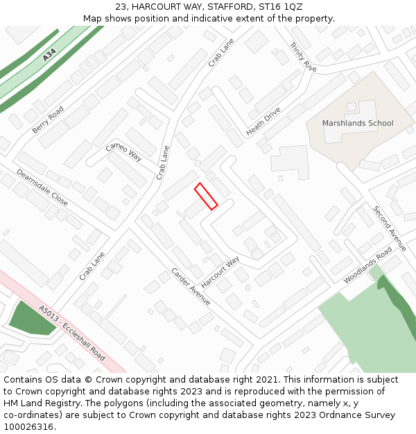 23, HARCOURT WAY, STAFFORD, ST16 1QZ: Location map and indicative extent of plot