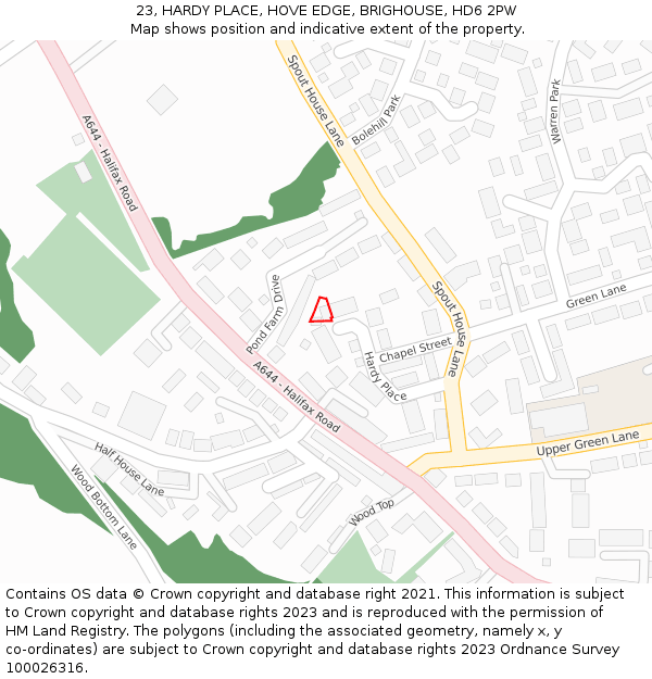 23, HARDY PLACE, HOVE EDGE, BRIGHOUSE, HD6 2PW: Location map and indicative extent of plot