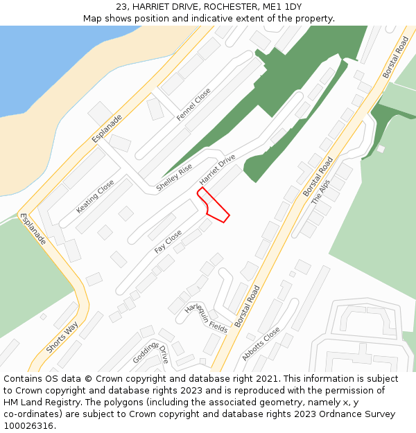 23, HARRIET DRIVE, ROCHESTER, ME1 1DY: Location map and indicative extent of plot