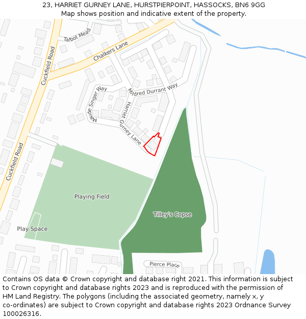 23, HARRIET GURNEY LANE, HURSTPIERPOINT, HASSOCKS, BN6 9GG: Location map and indicative extent of plot