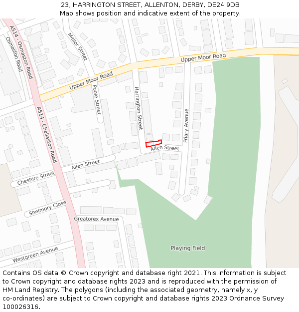 23, HARRINGTON STREET, ALLENTON, DERBY, DE24 9DB: Location map and indicative extent of plot