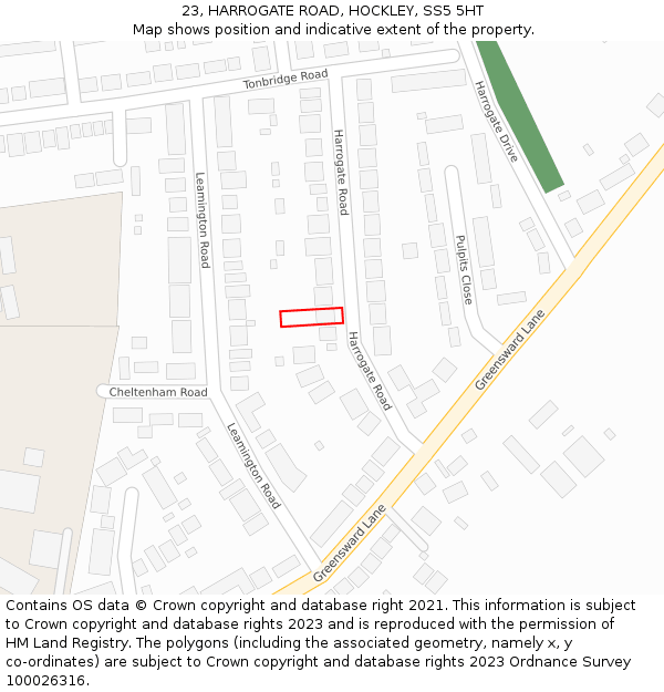 23, HARROGATE ROAD, HOCKLEY, SS5 5HT: Location map and indicative extent of plot