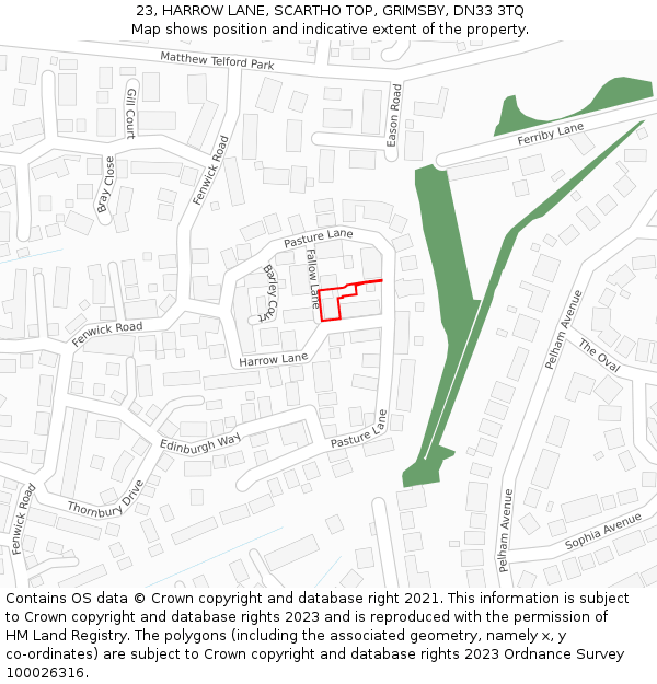 23, HARROW LANE, SCARTHO TOP, GRIMSBY, DN33 3TQ: Location map and indicative extent of plot