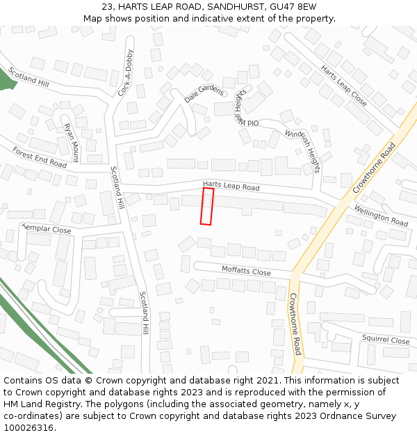 23, HARTS LEAP ROAD, SANDHURST, GU47 8EW: Location map and indicative extent of plot