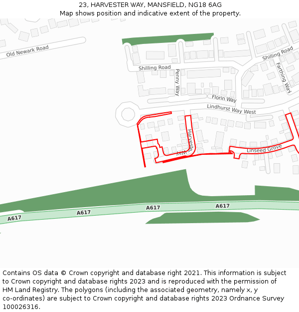 23, HARVESTER WAY, MANSFIELD, NG18 6AG: Location map and indicative extent of plot