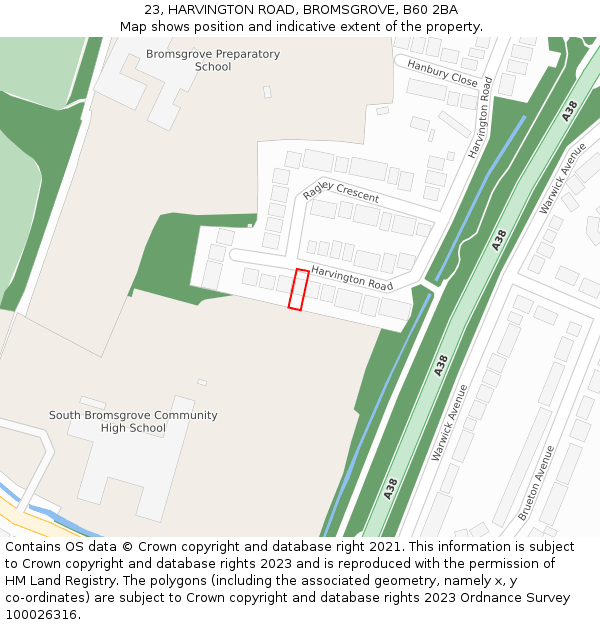 23, HARVINGTON ROAD, BROMSGROVE, B60 2BA: Location map and indicative extent of plot