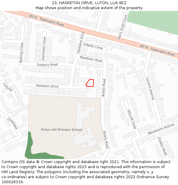 23, HASKETON DRIVE, LUTON, LU4 9EZ: Location map and indicative extent of plot