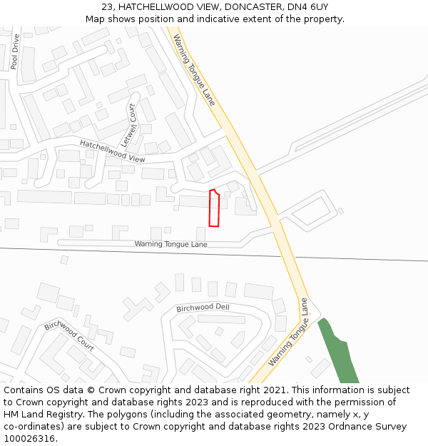 23, HATCHELLWOOD VIEW, DONCASTER, DN4 6UY: Location map and indicative extent of plot