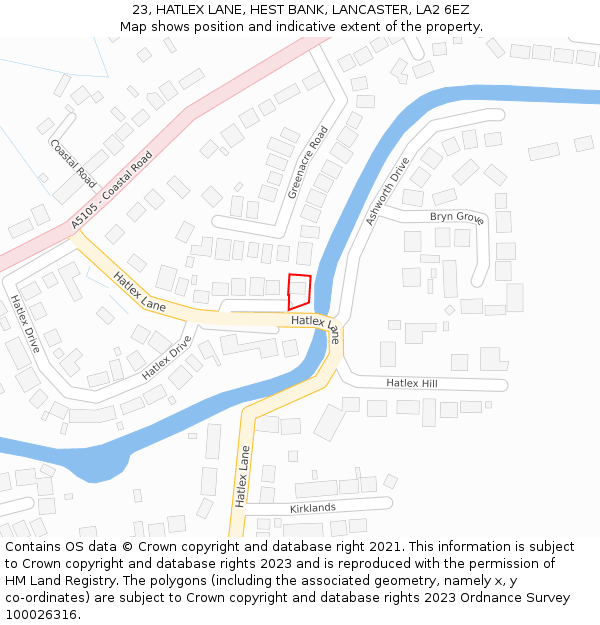 23, HATLEX LANE, HEST BANK, LANCASTER, LA2 6EZ: Location map and indicative extent of plot