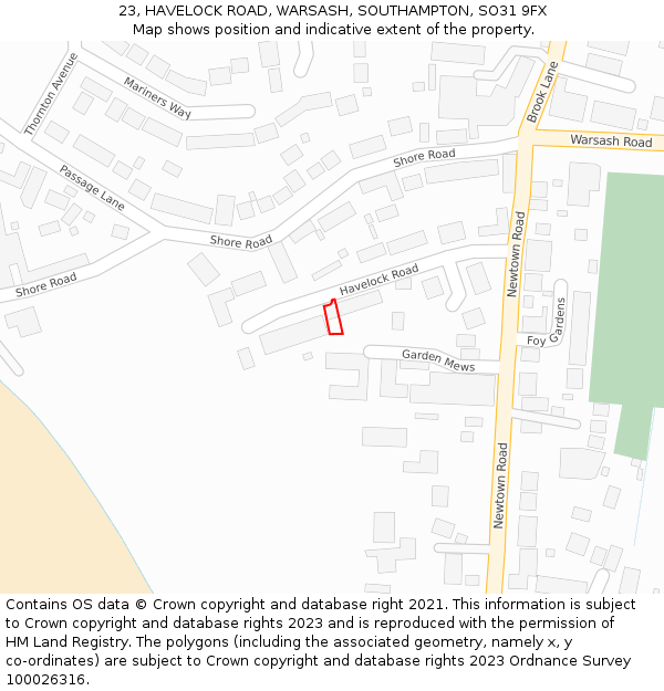 23, HAVELOCK ROAD, WARSASH, SOUTHAMPTON, SO31 9FX: Location map and indicative extent of plot