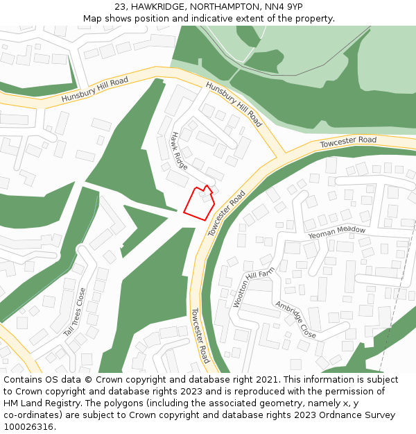 23, HAWKRIDGE, NORTHAMPTON, NN4 9YP: Location map and indicative extent of plot