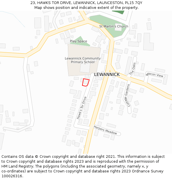 23, HAWKS TOR DRIVE, LEWANNICK, LAUNCESTON, PL15 7QY: Location map and indicative extent of plot