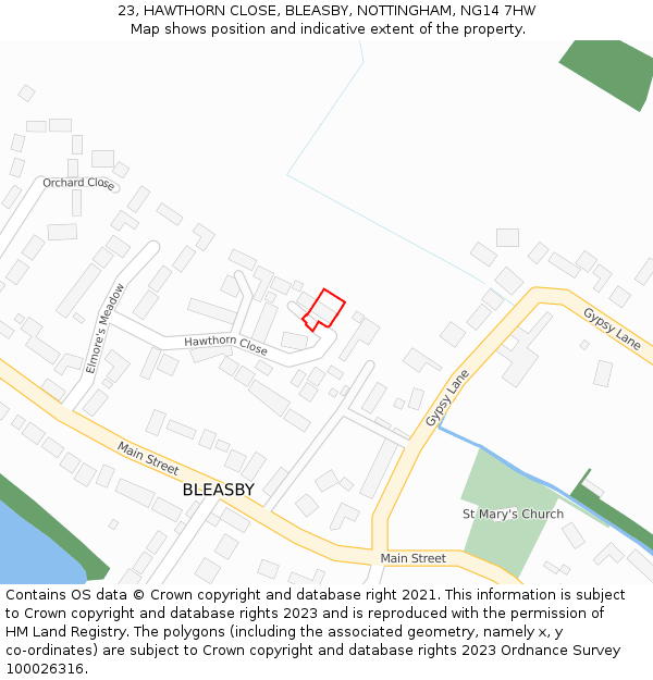 23, HAWTHORN CLOSE, BLEASBY, NOTTINGHAM, NG14 7HW: Location map and indicative extent of plot