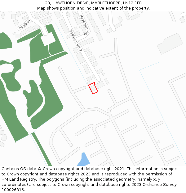 23, HAWTHORN DRIVE, MABLETHORPE, LN12 1FR: Location map and indicative extent of plot