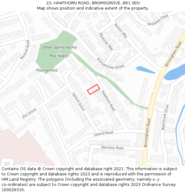 23, HAWTHORN ROAD, BROMSGROVE, B61 0EN: Location map and indicative extent of plot