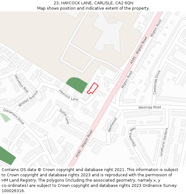 23, HAYCOCK LANE, CARLISLE, CA2 6QN: Location map and indicative extent of plot