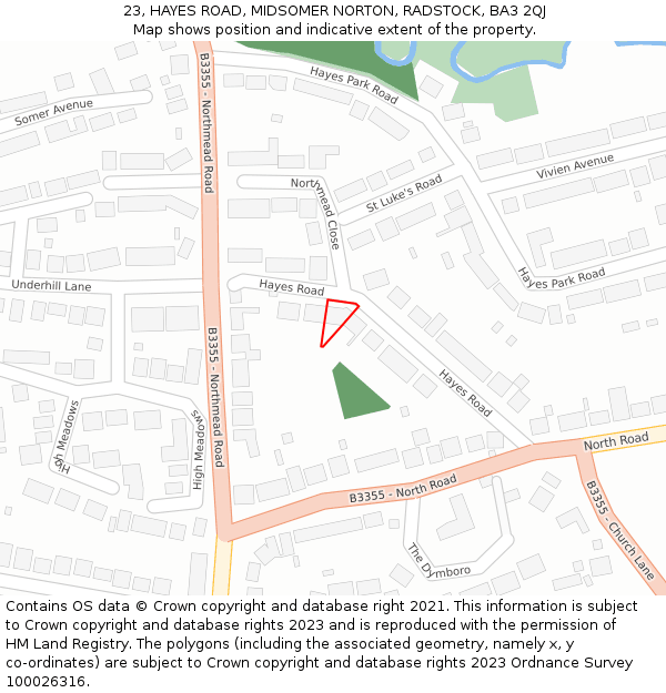 23, HAYES ROAD, MIDSOMER NORTON, RADSTOCK, BA3 2QJ: Location map and indicative extent of plot