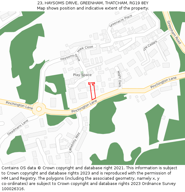 23, HAYSOMS DRIVE, GREENHAM, THATCHAM, RG19 8EY: Location map and indicative extent of plot