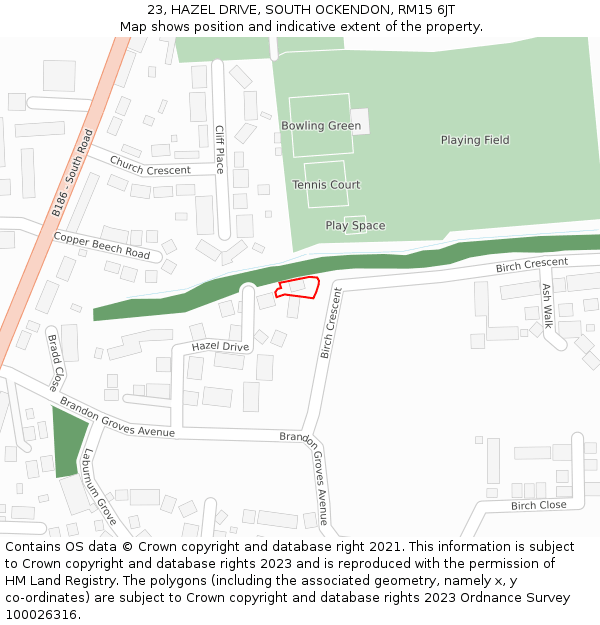 23, HAZEL DRIVE, SOUTH OCKENDON, RM15 6JT: Location map and indicative extent of plot