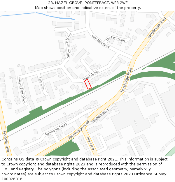 23, HAZEL GROVE, PONTEFRACT, WF8 2WE: Location map and indicative extent of plot