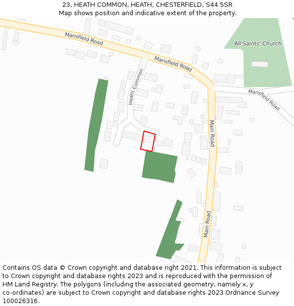 23, HEATH COMMON, HEATH, CHESTERFIELD, S44 5SR: Location map and indicative extent of plot