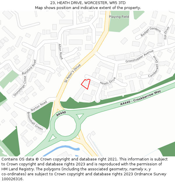 23, HEATH DRIVE, WORCESTER, WR5 3TD: Location map and indicative extent of plot