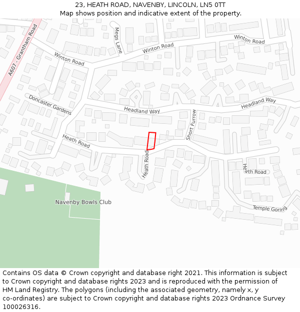 23, HEATH ROAD, NAVENBY, LINCOLN, LN5 0TT: Location map and indicative extent of plot