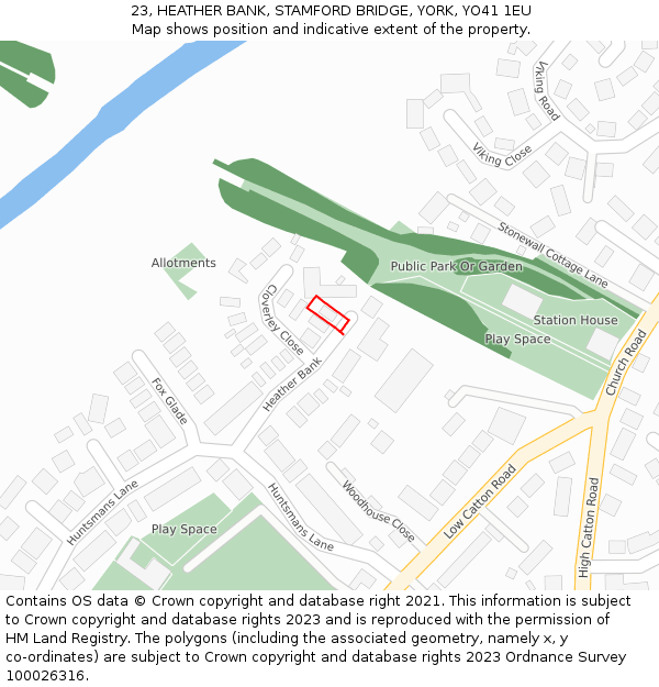 23, HEATHER BANK, STAMFORD BRIDGE, YORK, YO41 1EU: Location map and indicative extent of plot