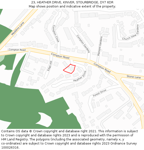 23, HEATHER DRIVE, KINVER, STOURBRIDGE, DY7 6DR: Location map and indicative extent of plot