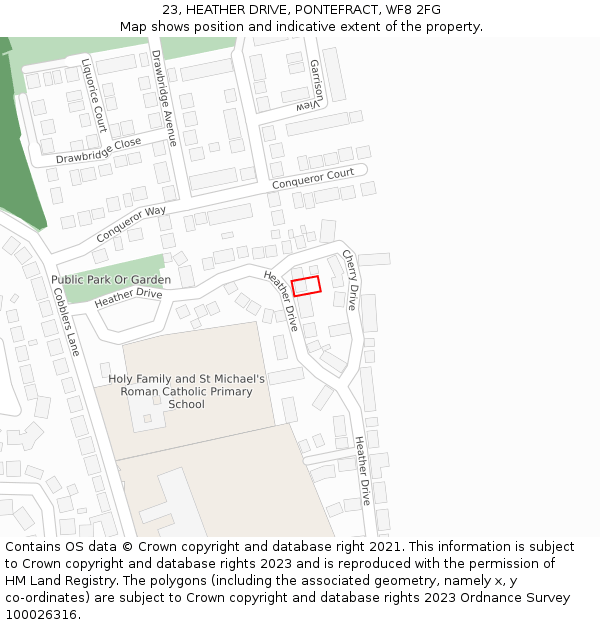 23, HEATHER DRIVE, PONTEFRACT, WF8 2FG: Location map and indicative extent of plot