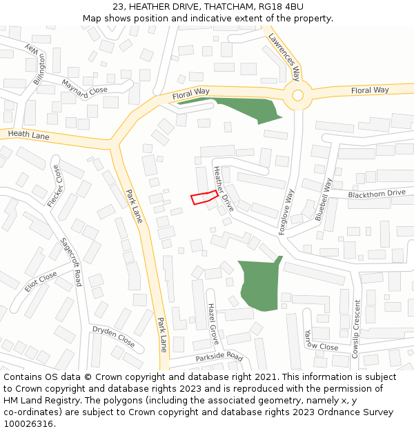 23, HEATHER DRIVE, THATCHAM, RG18 4BU: Location map and indicative extent of plot