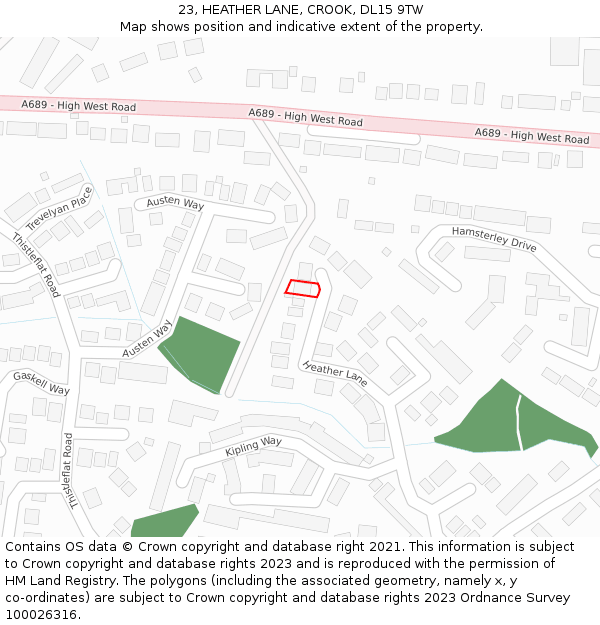 23, HEATHER LANE, CROOK, DL15 9TW: Location map and indicative extent of plot