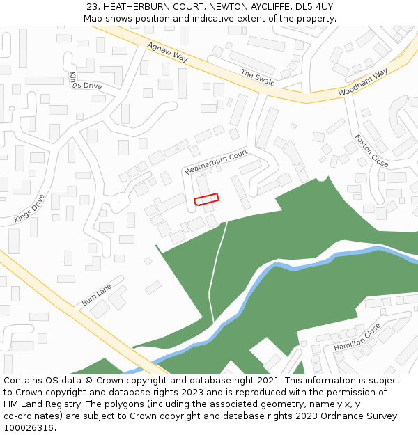 23, HEATHERBURN COURT, NEWTON AYCLIFFE, DL5 4UY: Location map and indicative extent of plot