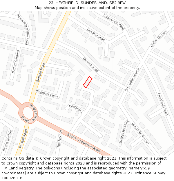 23, HEATHFIELD, SUNDERLAND, SR2 9EW: Location map and indicative extent of plot